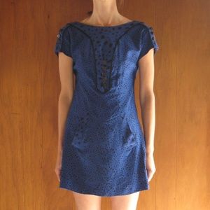 Mayle blue silk spot leopard print mini dress 2 XS